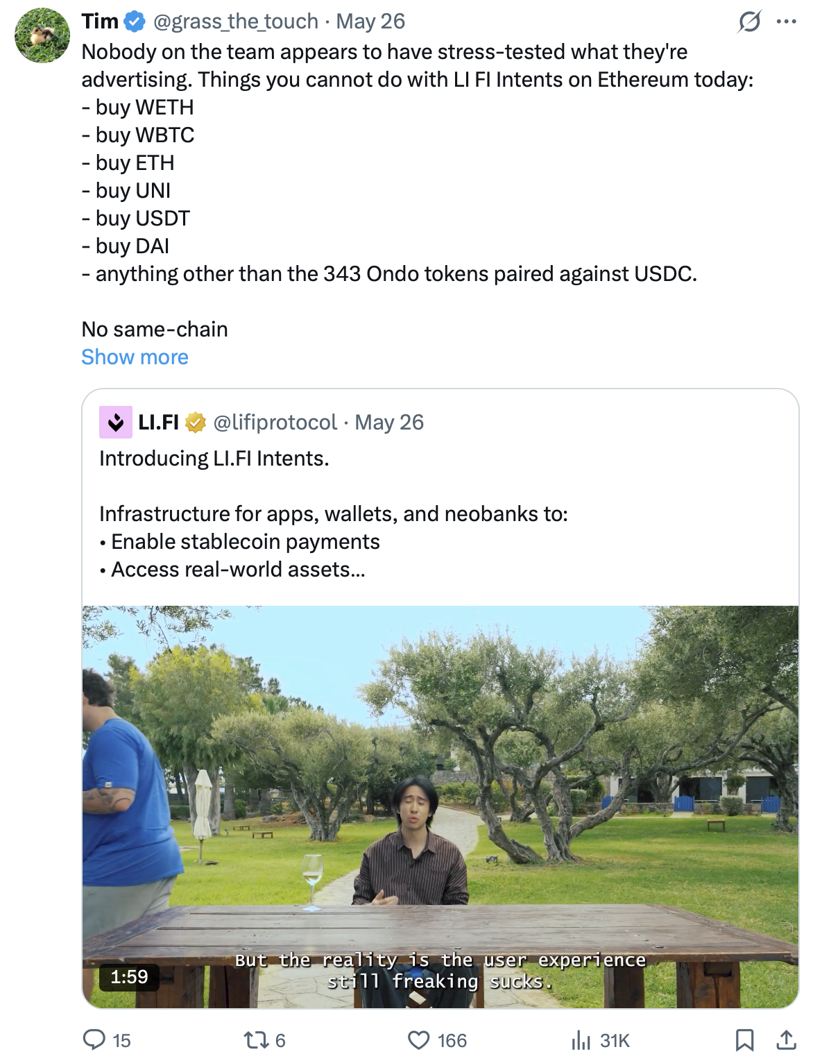 The Li.Fi thread — a public teardown of what LI.FI Intents cannot do on Ethereum